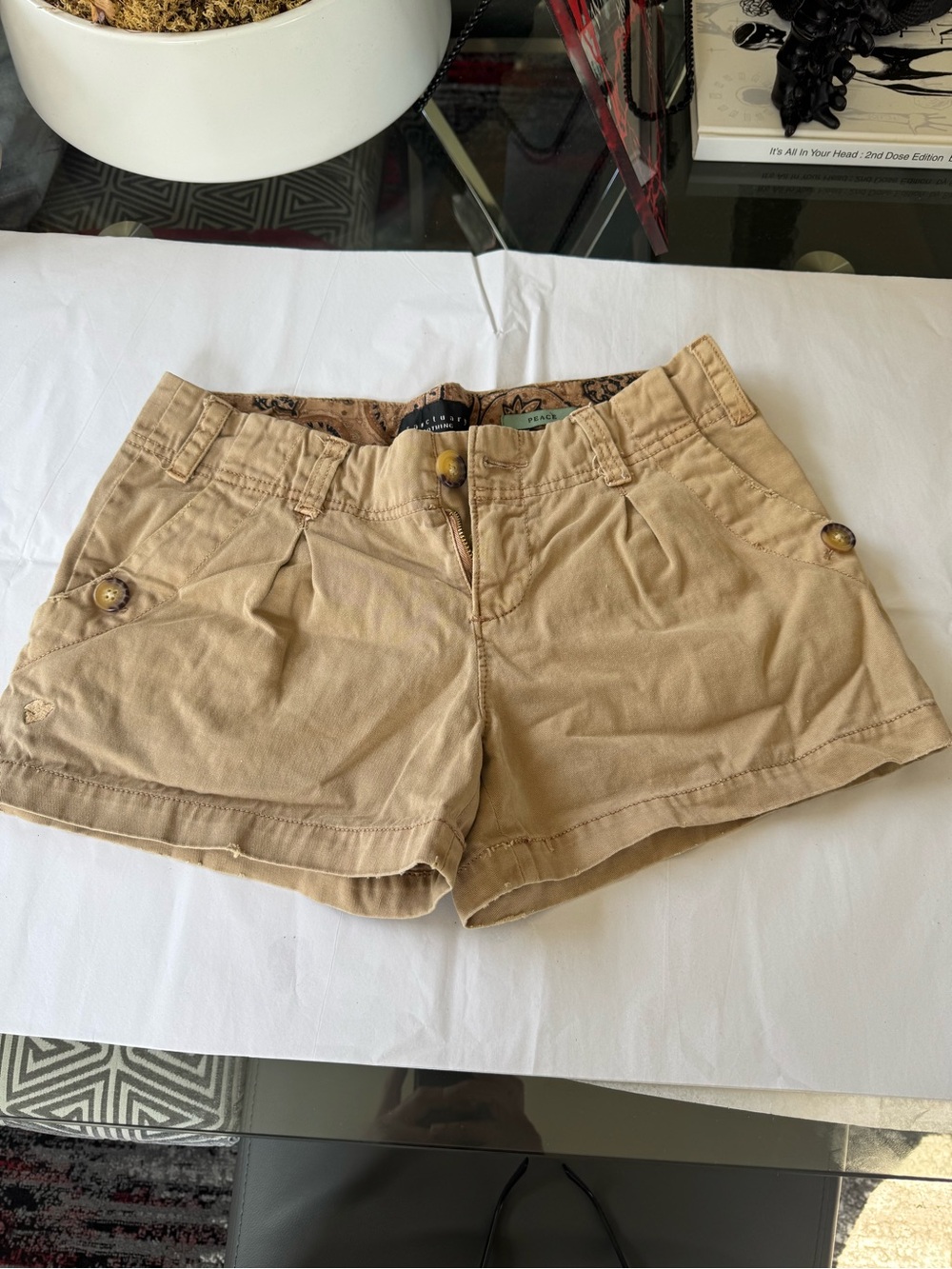 Vintage Sanctuary Women’s Cotton Twill Low-Rise Shorts in Camel